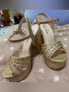 Gold Glitter Platform Heels